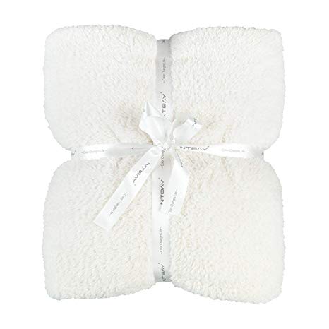 NTBAY Throw Blanket Fluffy Flannel Super Soft Warm, 51"x 67", White