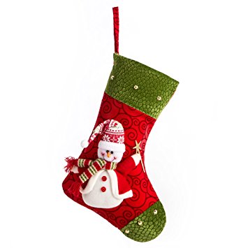 iPEGTOP 15" Felt Christmas Stocking, Craft Holiday Tree Hanging Red Socks Ornaments Decorations Santa Stockings Green Trim