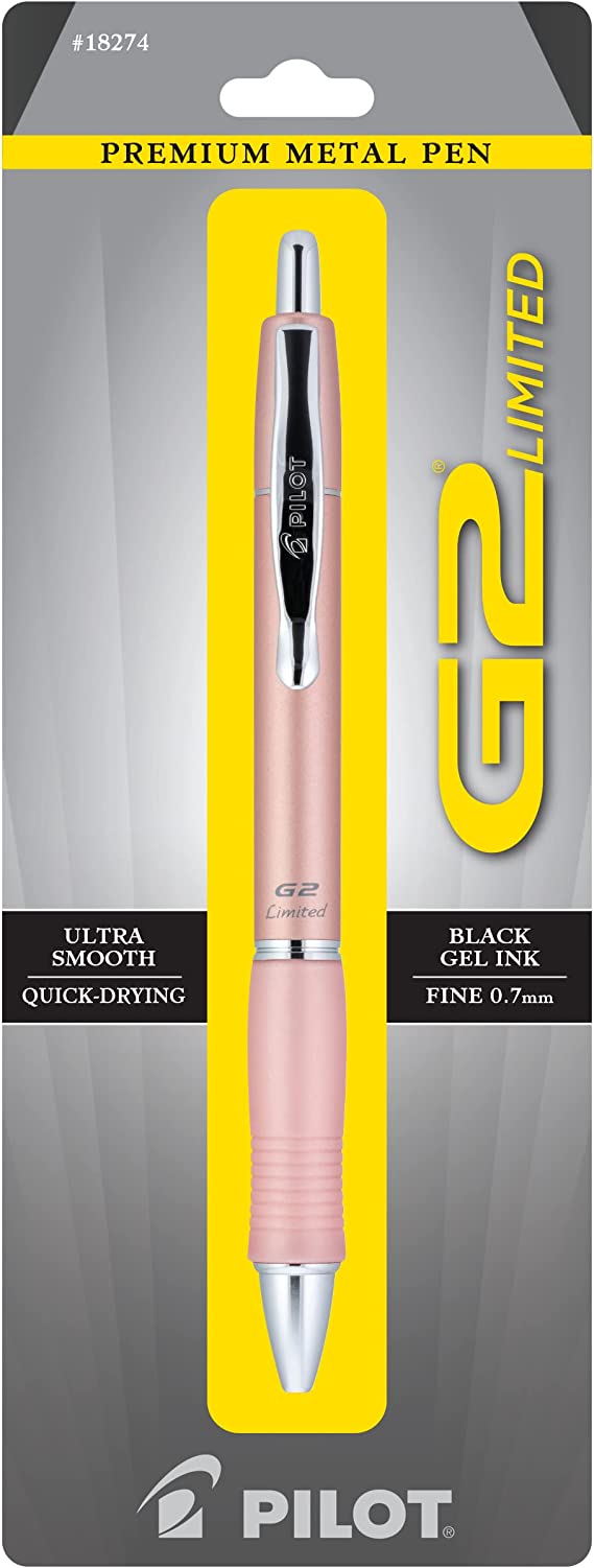 PILOT G2 Limited Refillable & Retractable Gel Pen, Fine Point, Rose Gold Barrel, Black Ink, Single Pen (31543)