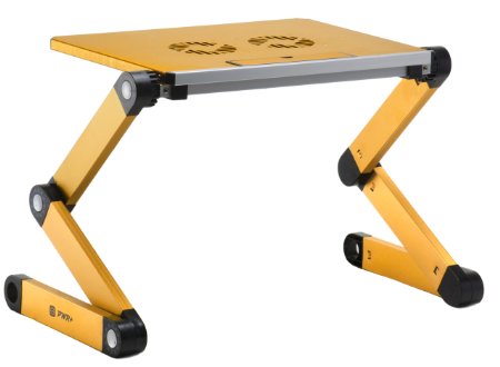 Pwr  Portable Laptop-Table-Stand Fully Adjustable-Ergonomic Mount-Ultrabook-Macbook Light Weight Aluminum-Yellow Bed Tray Desk Book Fans Up to 16"