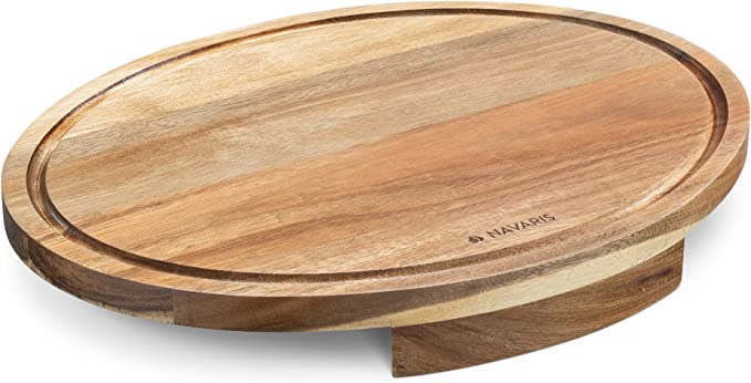 Navaris Corner Countertop Cutting Board - 12.6" x 16.5" Acacia Wood Round Cutting Board - Space Saving Chopping Board for Kitchen Counter Corners