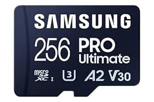 SAMSUNG PRO Ultimate microSD Memory Card   Adapter, 256GB microSDXC, Up to 200 MB/s, 4K UHD, UHS-I, Class 10, U3,V30, A2 for Action Camera, Drone, Gaming, Phones, Tablets, MB-MY256SA/WW