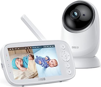 Dreo Baby Monitor, 5 Inches 720P HD Split Screen Video Baby Monitor with Camera and Audio, Infrared Night Vision, 2-Way Talk, Remote PTZ, 300M Range, Rechargeable Battery, VOX, Connect up to 4 cameras