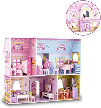 WISESTAR Large Princess Castle 3D Puzzles Model Dollhouse Kits for Girls, 92PCS Fairytale House with Furniture, Educational Toy Birthday Gift for Kids and Adults - Fit for Kids Over 8 Years
