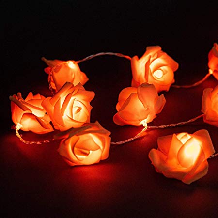 Avanti 20 Led Battery Operated String Romantic Flower Rose Fairy Light Lamp Outdoor for Valentine's Day, Wedding, Room, Garden, Christmass, Patio, Festival Party Decor (Orange)