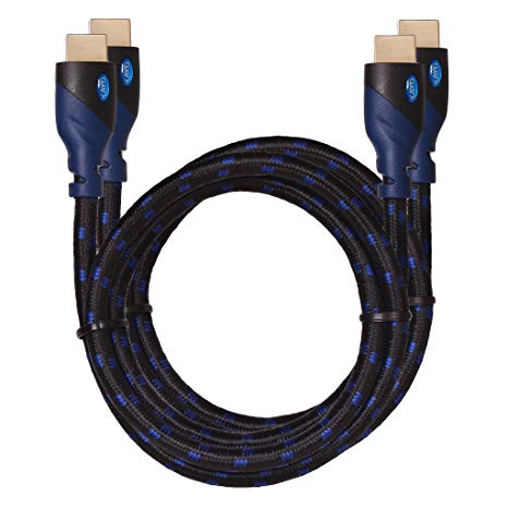 4K HDMI Cable -KAYO High Speed HDMI 2.0b Cable 18Gbps[Supports 4K HDR,3D,2160P,1080P,Ethernet]-Braided HDMI Cord-Audio Return(ARC),Xbox360,PS4/PS3,Apple TV,Roku Bonus CABLE Tie,Blue BLK (6FT -2 Pack)