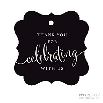 Andaz Press Fancy Frame Gift Tags, Thank You For Celebrating With Us, Black, 24-Pack, For Baby Bridal Wedding Shower, Kids 1st Sweet 16 Quinceanera Birthdays, Anniversary, Graduation, Baptism, Christening, Confirmation, Communion Party Favors, Gifts, Boxes, Bags, Treats and Presents