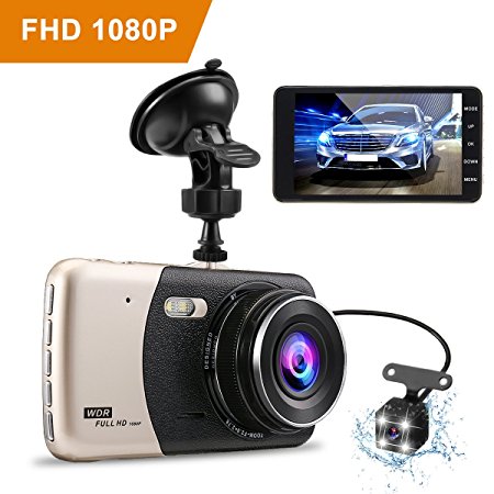 Tvird Dash Camera Car Dashcam Night Vision Car Video Recorder with 1080P Full HD Dashboard Camera and 170°Wide Angle G-Sensor Parking Monitor Front and Rear Double Vision, with Reverse Image.