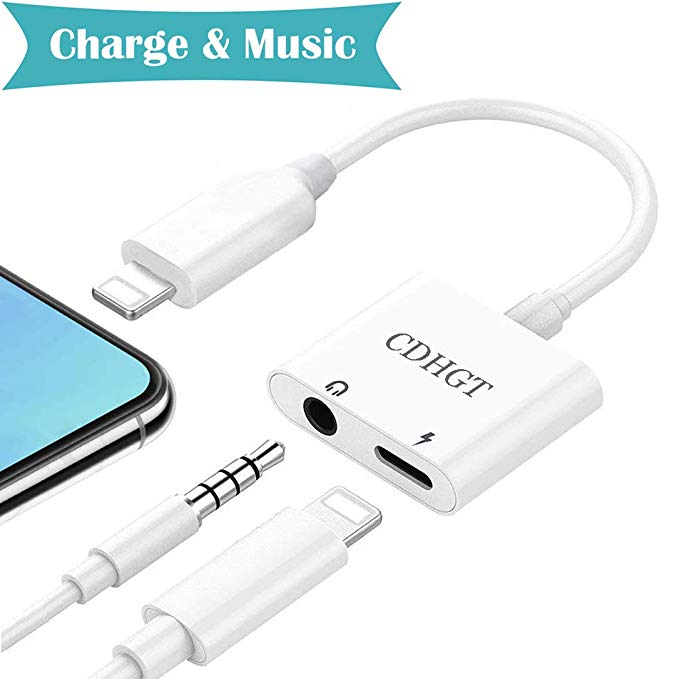 Lightening Jack for iPhone Headphone Adapter Dongle Earphone Audio Adaptor Earphone Convertor Connector 2 in 1 Cables Audio Charge Accessories for iPhone 7/7Plus/8/8Plus/X/10/iPad/iPod Support iOS 11
