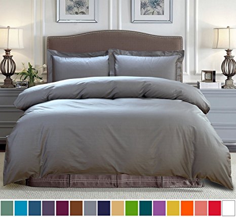 SUSYBAO 100% Cotton 3 Pieces Duvet Cover Set King Size 1 Duvet Cover 2 Pillow Shams Stone Grey Hotel Quality Ultra Soft Breathable Durable Fade Stain Wrinkle Resistant with Zipper Ties