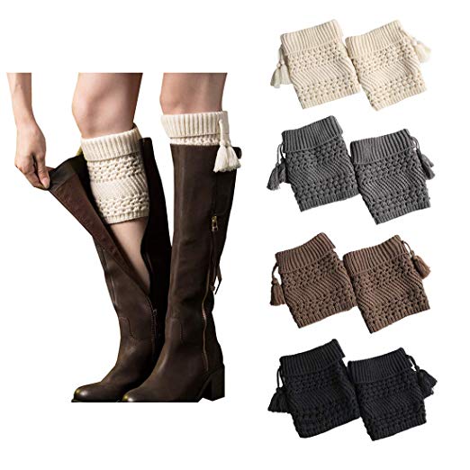 FAYBOX Short Women Crochet Boot Cuffs Winter Cable Knit Leg Warmers