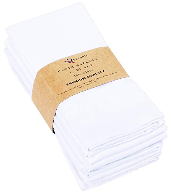 Ruvanti Cotton Dinner Napkins 12 Pack, Cloth Napkins Soft and Comfortable Reusable Napkins - Durable Hotel Quality Linen Napkins - Perfect Table Napkins for Family Dinners, Weddings and Home Use.