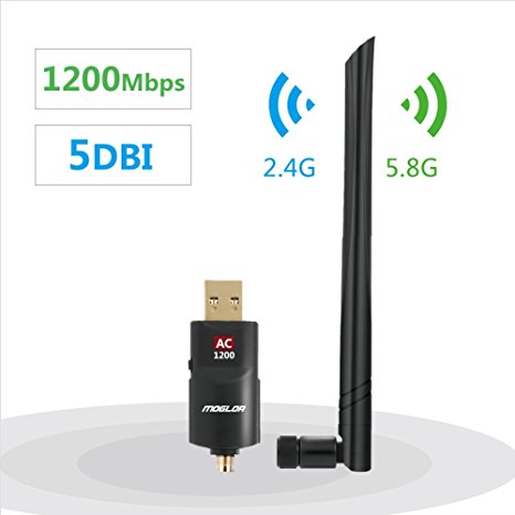 USB WiFi Adapter Dongle 1200Mbps - Moglor 5dBi Dual Band Wireless USB 3.0 WiFi Dongle Antenna Network Card for Laptop/Desktop ,Support Windows 10/8.1/8/7/XP/Vista,MAC OS,Linux (1200Mbps)