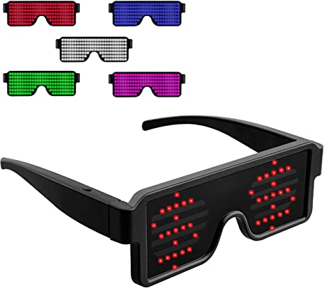 Suruid Upgrade Dynamic LED Glowing Glasses USB Rechargeable LED Light Up Glasses with Flashing Neon, 11 Patterns LED Luminous Eyeglasses for Parties, Nightclub, Halloween, Concerts-Red