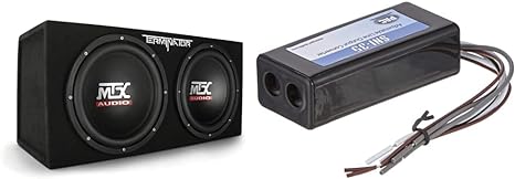MTX Audio Terminator Series TNE212D 1,200-Watt Dual 12-Inch Sub Enclosure & PAC SNI-35 Variable LOC Line Out Converter