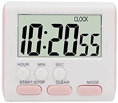 F.G. MINGSHA 24 Hours Magnetic Kitchen Timers with Digital Alarm Clock Timer, Big Screen Loud Alarm & Strong Magnet, Count-Up & Count Down for Kitchen Baking Sports Games Office Study （Pink）