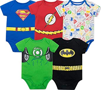 Justice League Baby Boys' 5 Pack Superhero Bodysuits - Batman, Superman The Flash & Green Lantern