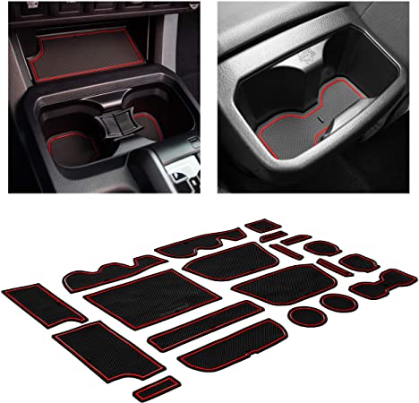 CupHolderHero for Toyota Tacoma Accessories 2016-2022 Premium Custom Interior Non-Slip Anti Dust Cup Holder Inserts, Center Console Liner Mats, Door Pocket Liners 20-pc Set (Access Cab) (Red Trim)