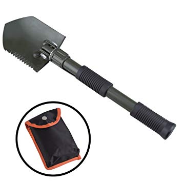 AceCamp Aluminum Collapsible Utility Shovel, Pick Axe and Saw, Lightweight Portable Folding Shovel for Outdoor Camping in Winter and Snow with Carrying Case - 16 in