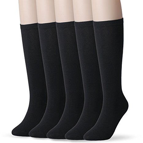 DANTENG Women's Knee High Socks - Casual Solid Colors Fashion Socks 5 pairs (Shoe Size: 6 - 10 Sock Size: 9 - 11)