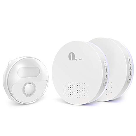 1byone Wireless Doorbell, Waterproof Door Chime Kit Operating at Over 500 Feet with LED Flash Battery-Operated 2 Receivers and 1 Push Button, 36 Chimes, 6 Levels Volume, White