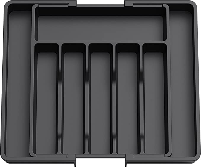 Lifewit Silverware Organizer, Expandable Utensil Tray for Drawer, Adjustable Flatware and Cutlery Holder, Compact Plastic Drawerstore Holding Spoons Forks Knives, Large, Black