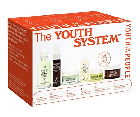 Youth To The People The Youth System - 6 Piece Set with Superfood Cleanser, Face Oil, Moisturizer, Vitamin C Serum, Eye Cream, Energy Facial - Vegan, Clean Skincare Kit