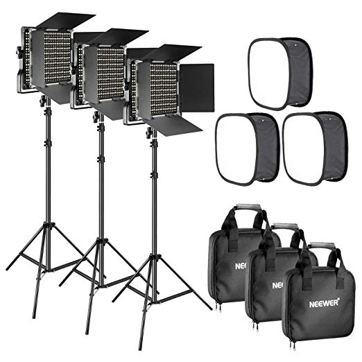 Neewer 3 Packs Bi-color 660 LED Video Light with Stand and Softbox Kit: (3)3200-5600K CRI96  Dimmable Light with U Bracket and Barndoor(3)Light Stand (3)Softbox for Studio Photography Video Shooting