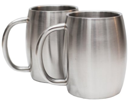Set of 2 Avito Stainless Steel 14 Oz Double Walled Insulated Coffee Beer Tea Mugs - Best Value - BPA Free Healthy Choice - Shatterproof