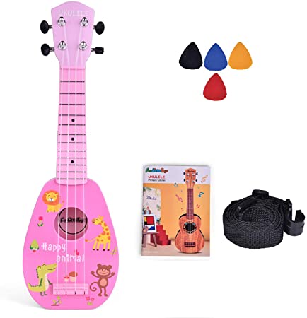 Fun Little Toys 17 Inch Ukulele for Kids, Musical Instruments for Kids with Strap, Picks and Tutorial, Learning Educational Toys for Boys and Girls (Pink)