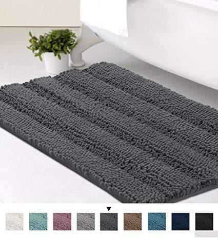 Grey Bath Mats for Bathroom Bath Mat Non Slip Soft Shaggy Bathroom Rugs Striped Luxury Microfiber Washable Bath Rug for Floor Bathroom Bedroom Living Room, 20 x 32 inches