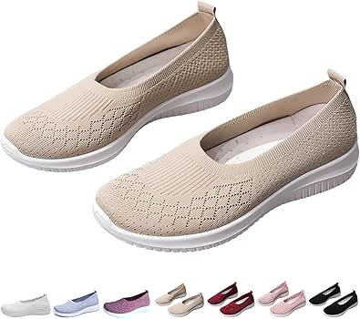 Women's Woven Orthopedic Breathable Shoes Comfortable Walking Sneakers with Arch Support Wide Fit Go Walk Slip on Tenis Comfy Work Slip Ins Loafers Standing All Day Soft Foam Summer Shoes Hands Free