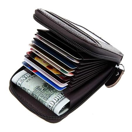 Black Deals Friday Cyber Deals Monday Sales Offer-Compact Leather Mens Womens Zipper Leather Coin Change Credit Card Pouch Purse Holder Wallet with ID Window (Coffee)