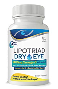 Lipotriad Dry Eye Formula - 1400mg Omega-3 Supplement – With Natural Triglyceride Fish Oil   Organic Flax Seed and Vitamin E - Support for Natural Tear Production - 60 Enteric Coated Softgels