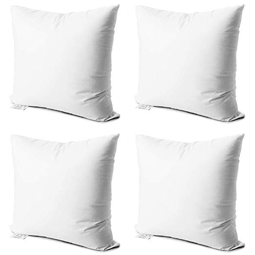 Edow Throw Pillow Inserts,Set of 4 Soft Hypoallergenic Down Alternative Polyester Square Form Decorative Pillow, Cushion,Sham Stuffer,Cotton Cover. (White, 18x18)