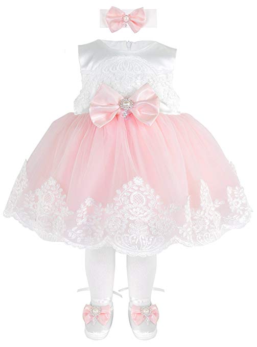 T.F. Taffy Taffy Baby Girl Newborn Pink Embroidered Princess Pageant Dress Gown 6 Piece Deluxe Set