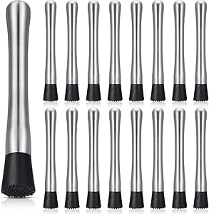 Zonon 16 Pieces Muddler for Cocktails Stainless Steel Drink Muddler 8 Inch Long Mojito Muddler Bar Muddler Tool Muller for Drinks Ice Crusher Bartender Tools Set Home Bartender Bars Accessories