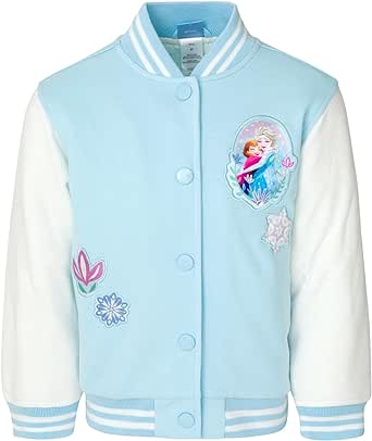 Disney Minnie Mouse Frozen Lilo & Stitch Moana Girls Varsity Bomber Jacket Toddler to Big Kid Sizes (2T - 14-16)