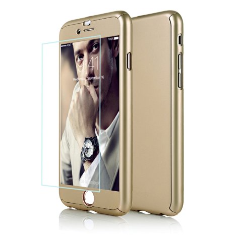 iPhone 6 Case, DecaStars® [Ultra-thin Series] 2-in-1 Full-body Protective Back Cover [Slim Fit] with Tempered Glass Screen Protector for Apple iPhone 6 Case & iPhone 6s Case 4.7" - Gold