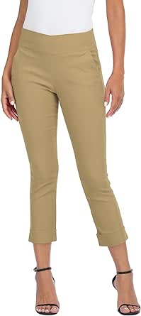 HDE Pull On Capri Pants for Women with Pockets Elastic Waist Cropped Pants