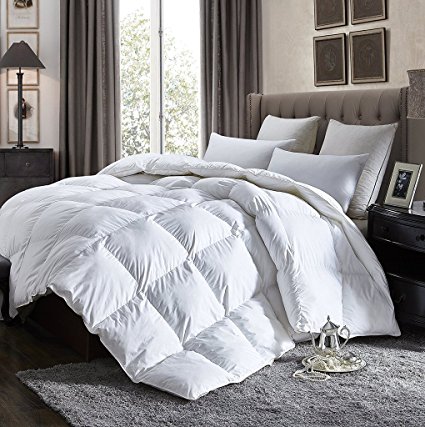 Luxurious King Size Lightweight GOOSE DOWN Comforter Duvet Insert All Season, Superior Baffle Box, 1200 Thread Count 100% Egyptian Cotton, 750+ Fill Power, 42 oz Fill Weight, White Color