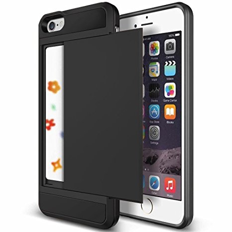 iPhone 5S Case, Anuck Heavy Duty Hybrid Shockproof Armor iPhone 5S Cover [Card Slot Wallet Case] Soft Rubber Bumper Rugged Protective Case Card Holder for Apple iPhone SE / 5S / 5 - Black