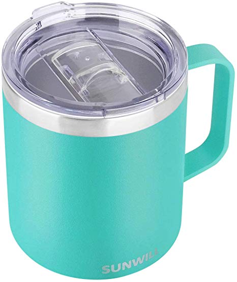 SUNWILL 14 oz Coffee Mug, Vacuum Insulated Camping Mug with Lid, Double Wall Stainless Steel Travel Tumbler Cup, Coffee Thermos Outdoor, Powder Coated Teal