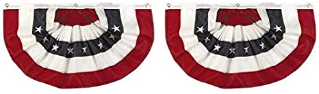 Northeast Home Goods Red White Blue Patriotic US American Flag Nylon Fan Pleated Bunting, 18-Inch x 36-Inch, 2-Pack