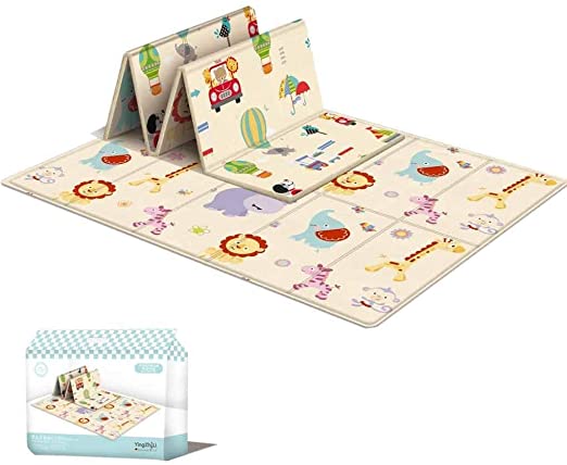 Baby Foldable Play Mat,Reversible Waterproof Nursery Game mat,Portable Waterproof Non Toxic Soft Foam,Anti-Slip Folding Puzzle Mat Playmat for Infants(70x 39x0.4 In)