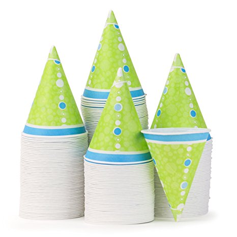 Hawaiian Shaved Ice 6oz Paper Snow Cone Cups | 200 Ct. of Green Disposable Paper Funnel Cups | Durable Cups Perfect for Snow Cones, Shave Ice, & Other Frozen Treats | For Household or Commercial Use