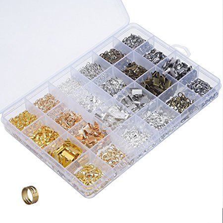 Shappy 2221 Pieces DIY Jewelry Findings Kit Lobster Clasps Cord Ends Ribbon Ends and Jump Rings with Jump Ring Open Tool