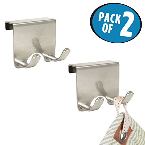 mDesign Over-the-Cabinet Kitchen Storage Hooks for Dish Towels or Pot Holders - Pack of 2, Silver