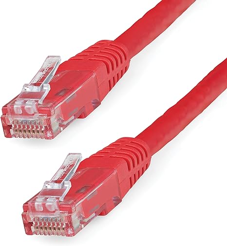 StarTech.com 15ft CAT6 Ethernet Cable - Red CAT 6 Gigabit Ethernet Wire -650MHz 100W PoE   RJ45 UTP Molded Category 6 Network/Patch Cord w/Strain Relief/Fluke Tested UL/TIA Certified (C6PATCH15RD)