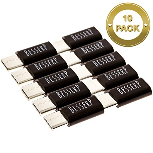 Micro USB C Adapter 10 Pack - Charging and Data Sync and Transfer - Plug Keyboard, Mouse, Memory and Devices in Type C Phone and Laptop Ports - Black - By Besser Products Inc